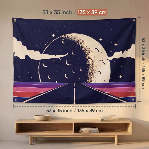 Moon Night Sky Wall Tapestry | Aesthetic Galaxy Moon Landscape Wall Hanging | Premium Polyester Room Decor