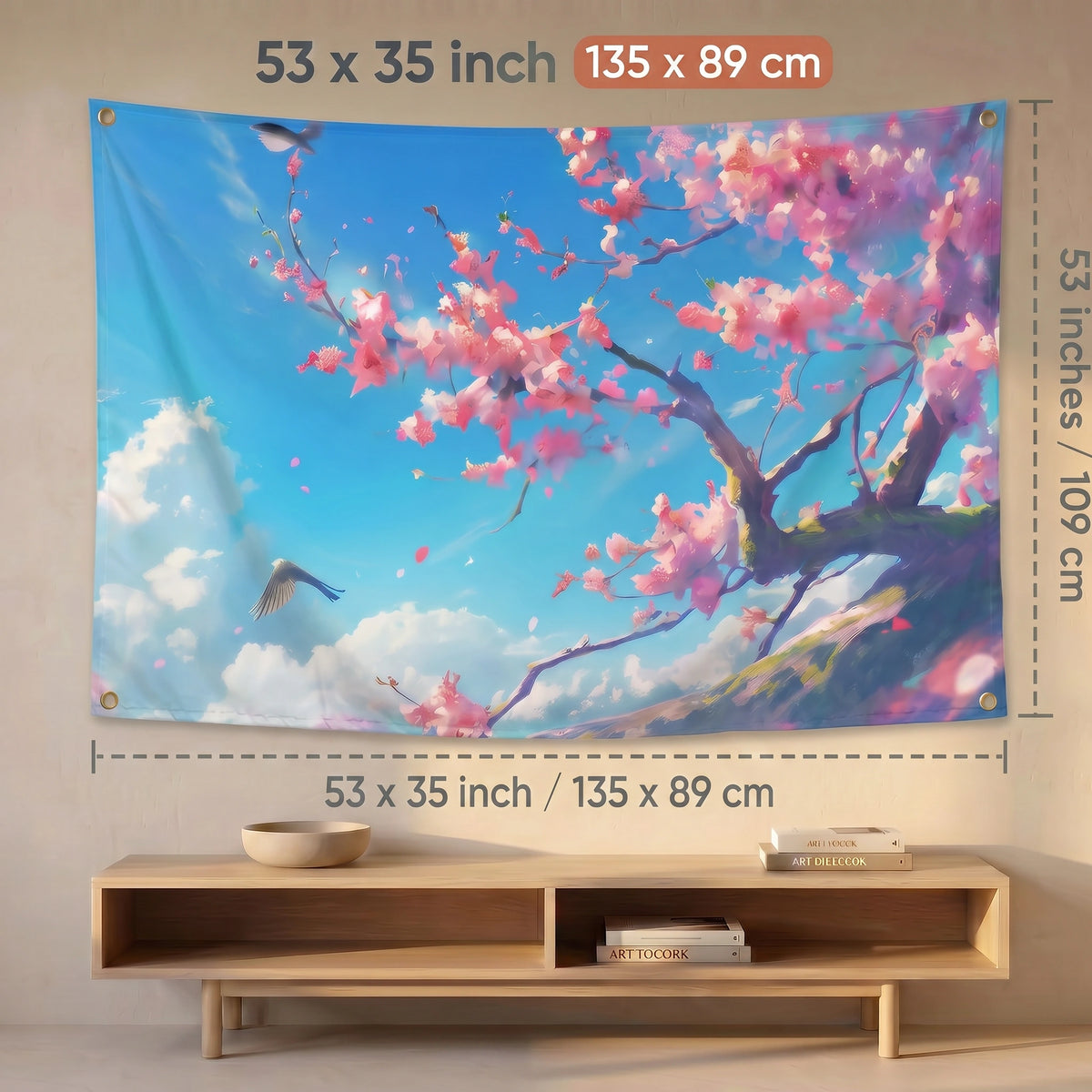 Cherry Blossom Wall Tapestry | Pink Sakura Tree Landscape Wall Hanging | Premium Polyester Nature Room Decor