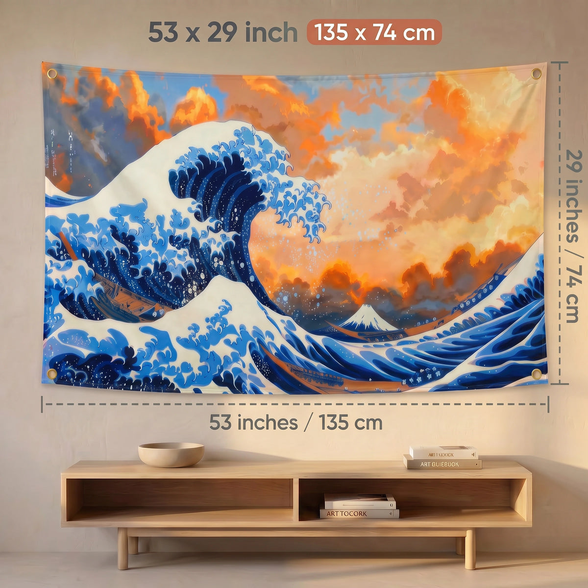 Great Wave Wall Tapestry | Japanese Ocean Wave Landscape Wall Hanging | Premium Polyester Aesthetic Room Decor