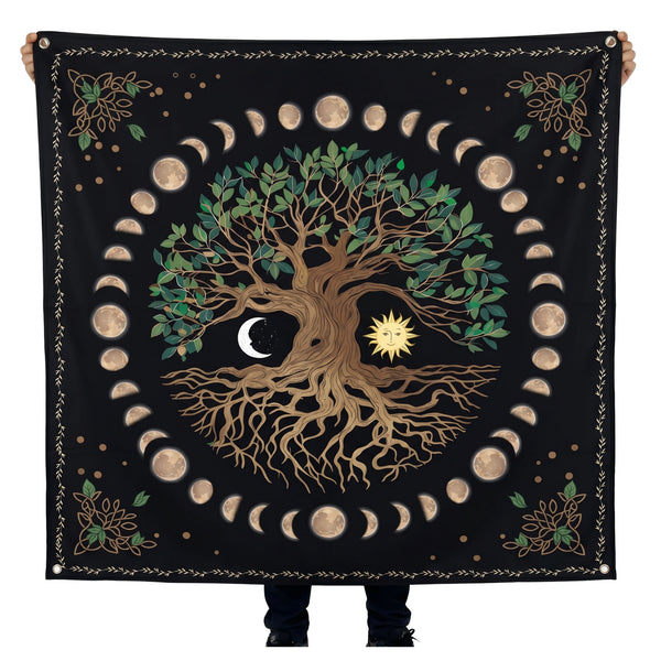 Tree of Life Moon Phase Wall Tapestry | Celestial Boho Wall Hanging | Premium Polyester Spiritual Room Decor