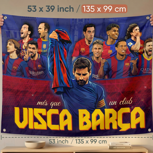 FC Barcelona Visca Barça Wall Tapestry | Football Fan Wall Hanging | Premium Polyester Soccer Room Decor