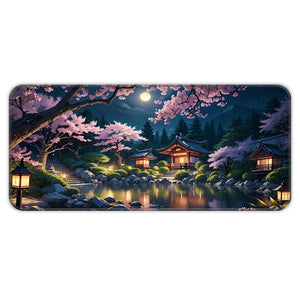 Japanese Sakura Night Scenery Deskmat