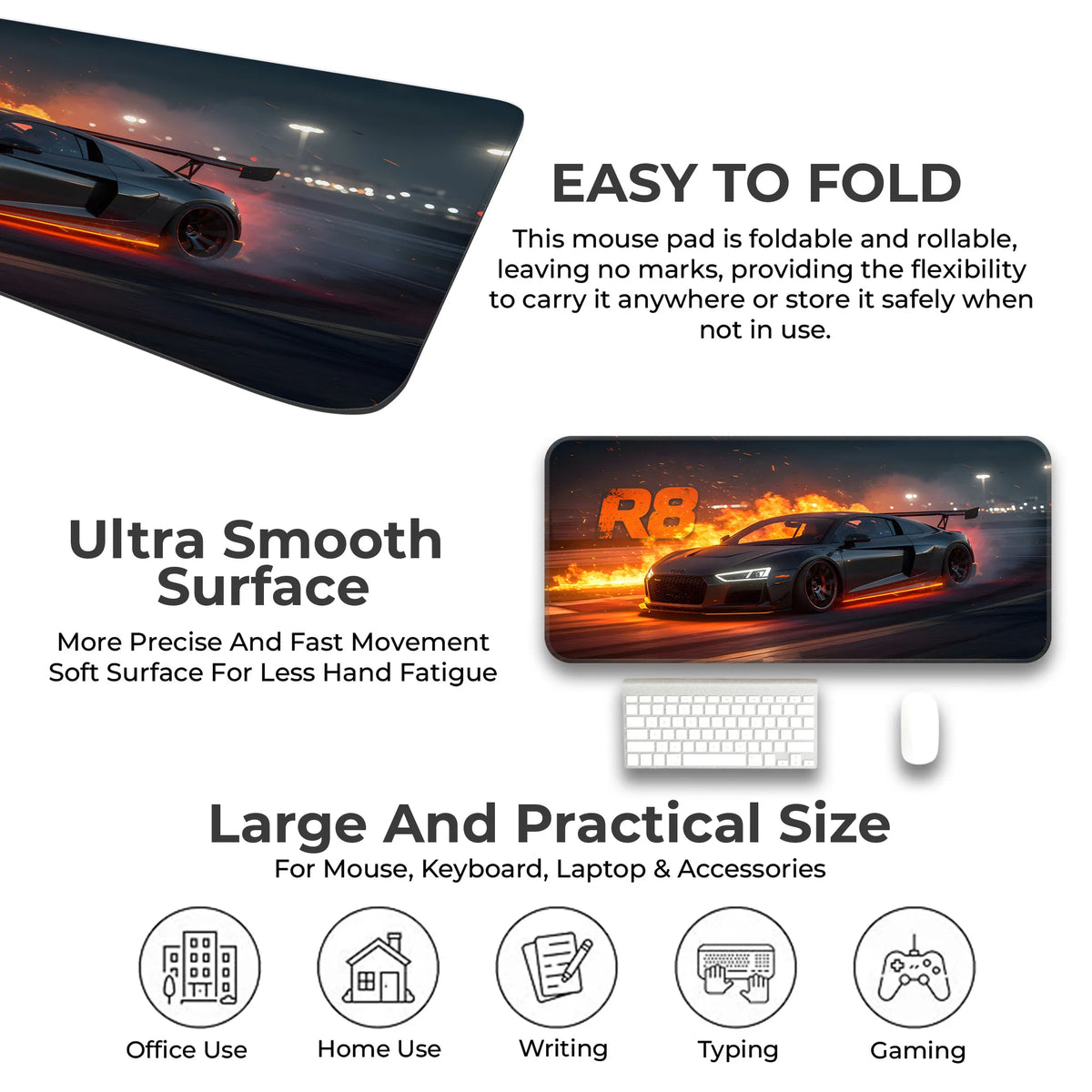 Audi R8 Flames Night Racing Deskmat