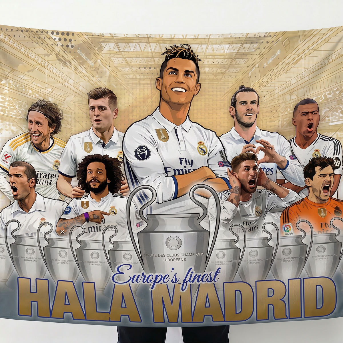 Real Madrid Legends Wall Tapestry | Premium Polyester Football Wall Hanging | Soccer Room Decor