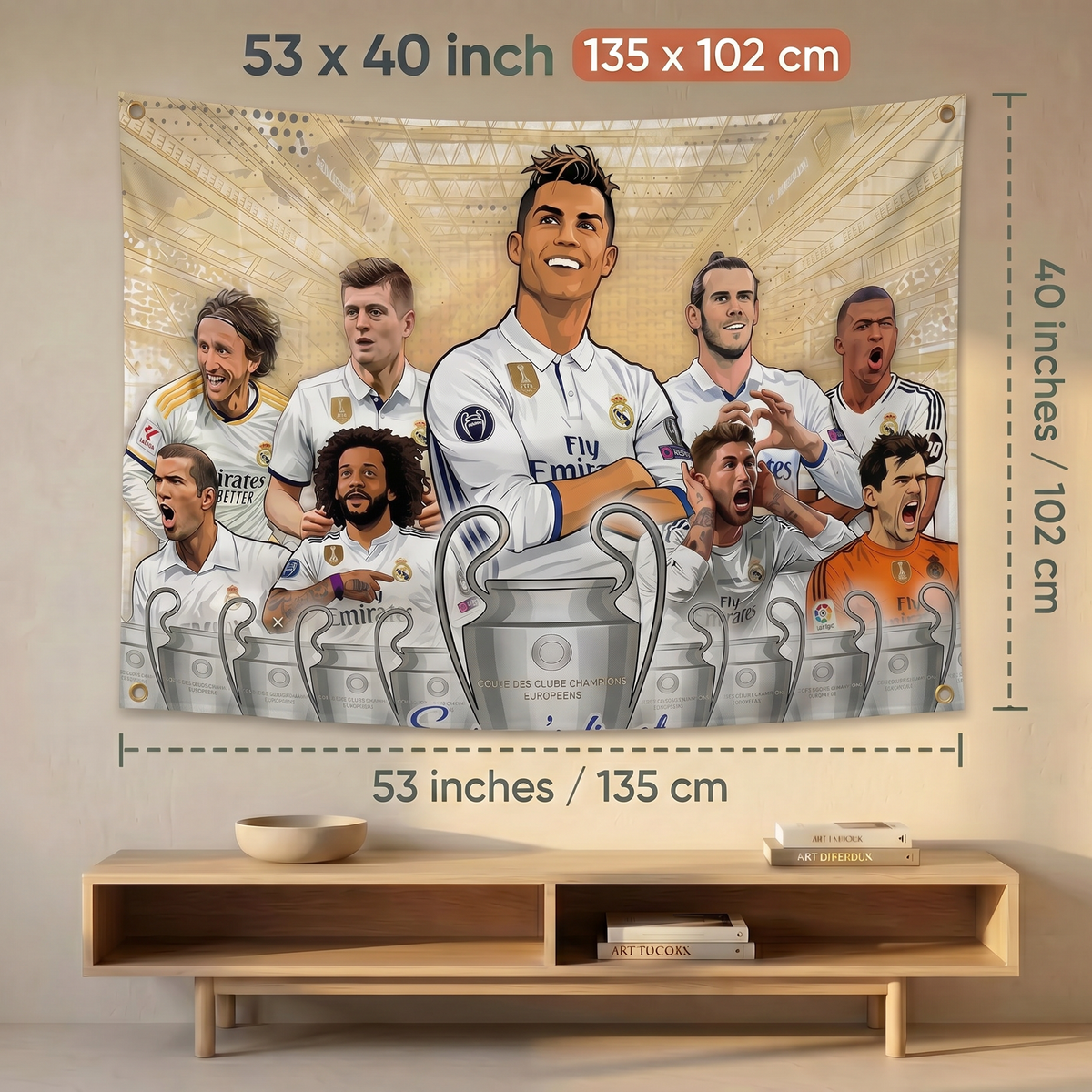 Real Madrid Legends Wall Tapestry | Premium Polyester Football Wall Hanging | Soccer Room Decor