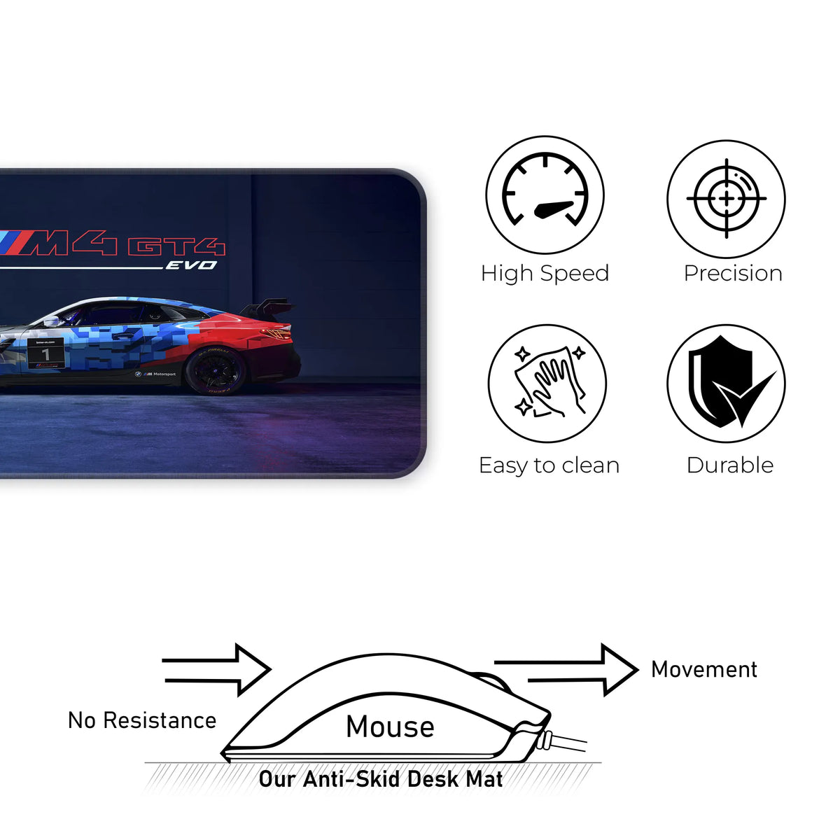 BMW M4 GT4 EVO Racing Side View Deskmat
