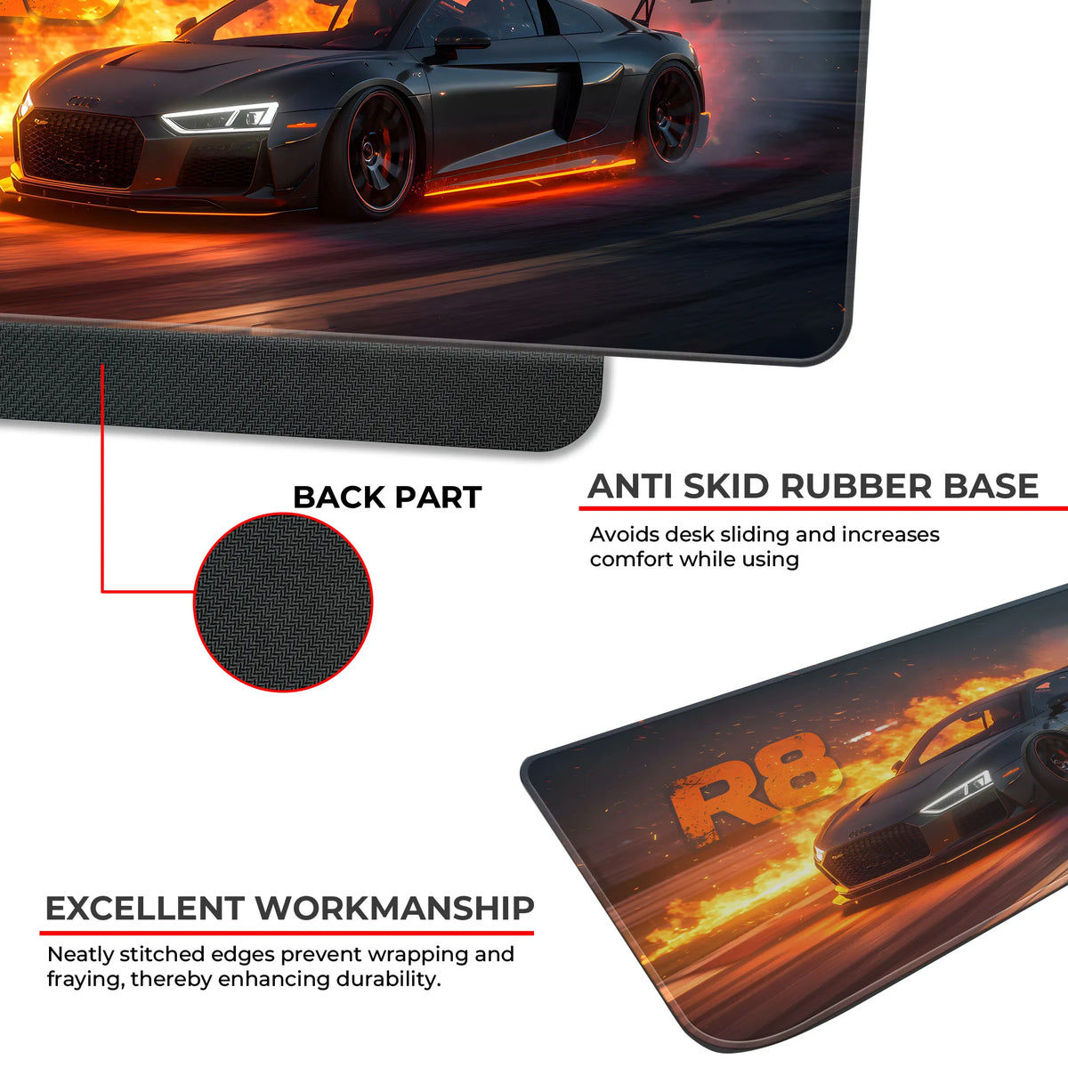 Audi R8 Flames Night Racing Deskmat