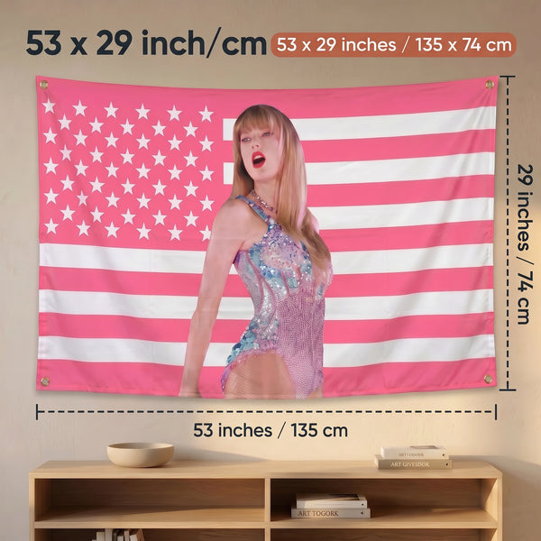 Taylor Swift Pink American Flag Tapestry | Pink Music Wall Decor