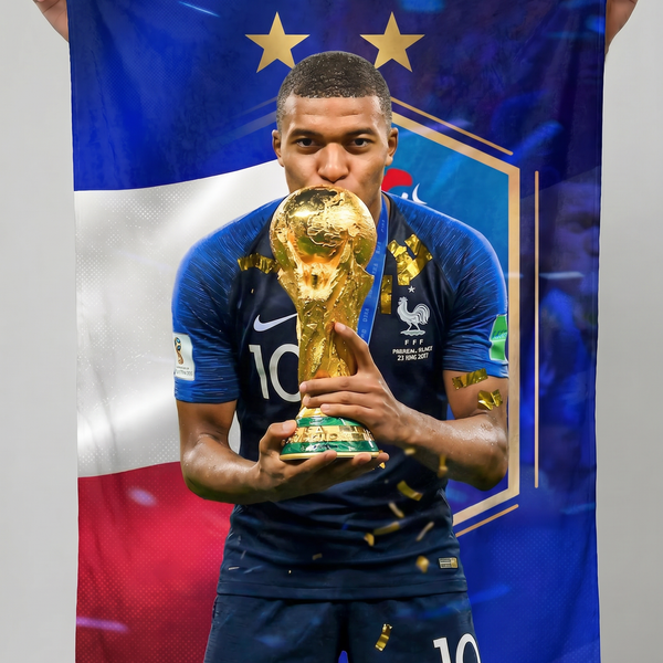 Kylian Mbappé France World Champion Wall Tapestry | Premium Polyester Football Wall Hanging | Sports Room Decor