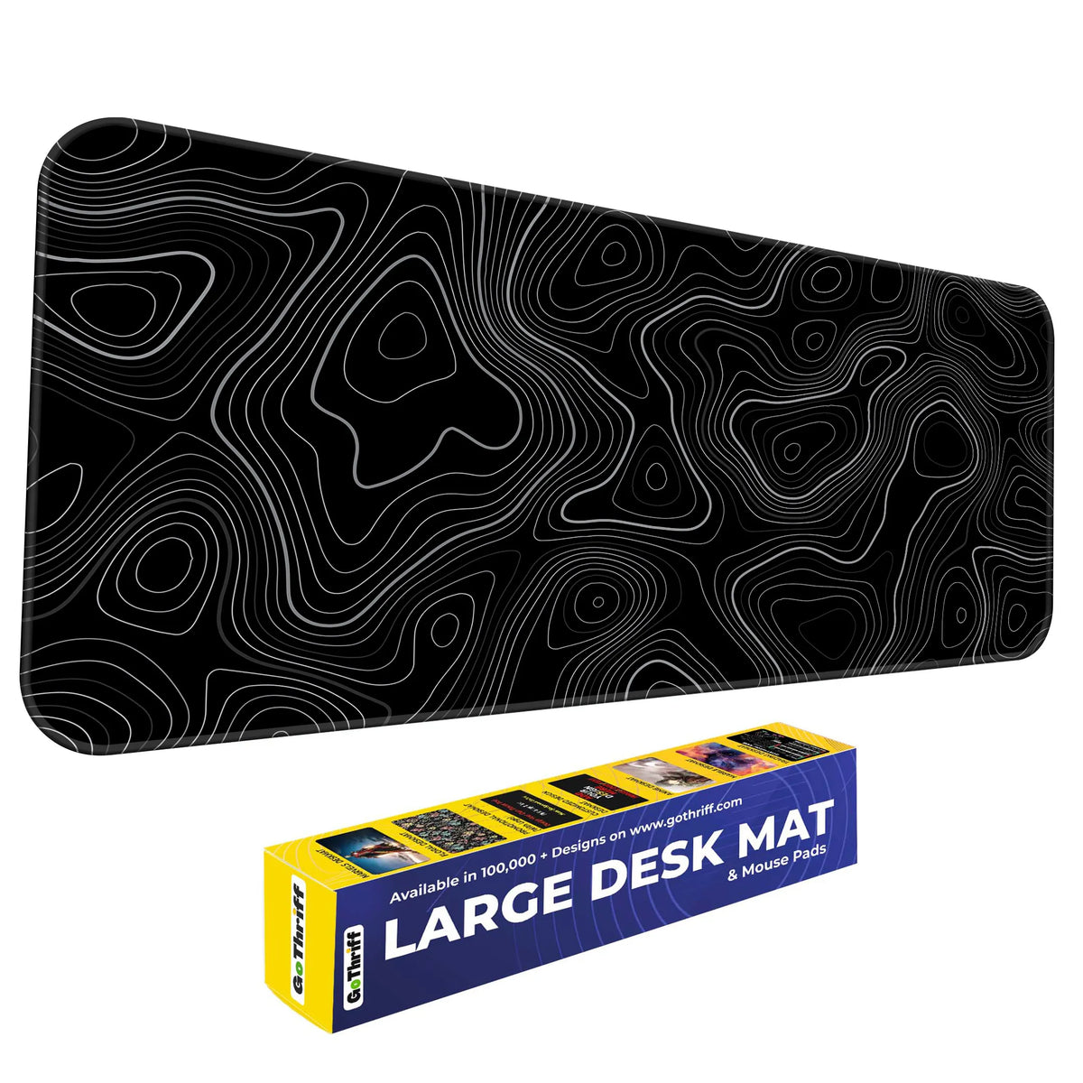 Black Topographic Line Pattern Deskmat