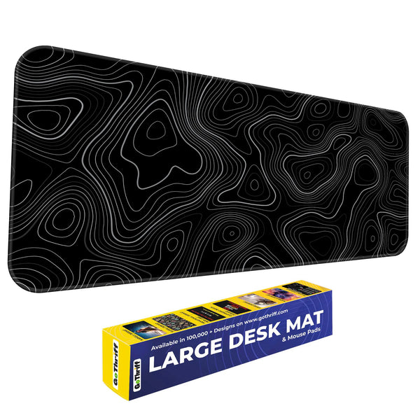 Black Topographic Line Pattern Deskmat