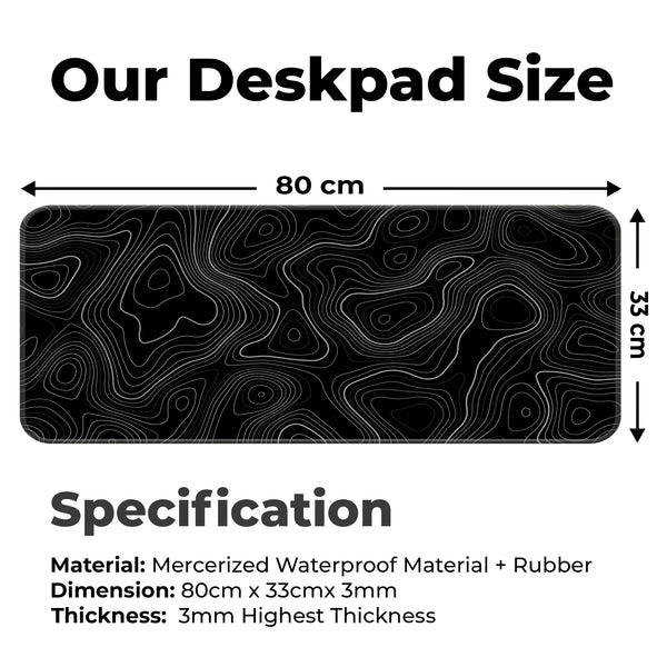 Black Topographic Line Pattern Deskmat