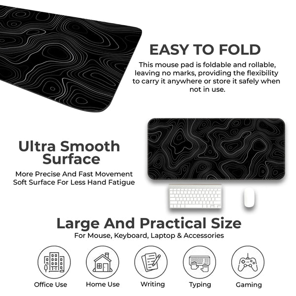 Black Topographic Line Pattern Deskmat