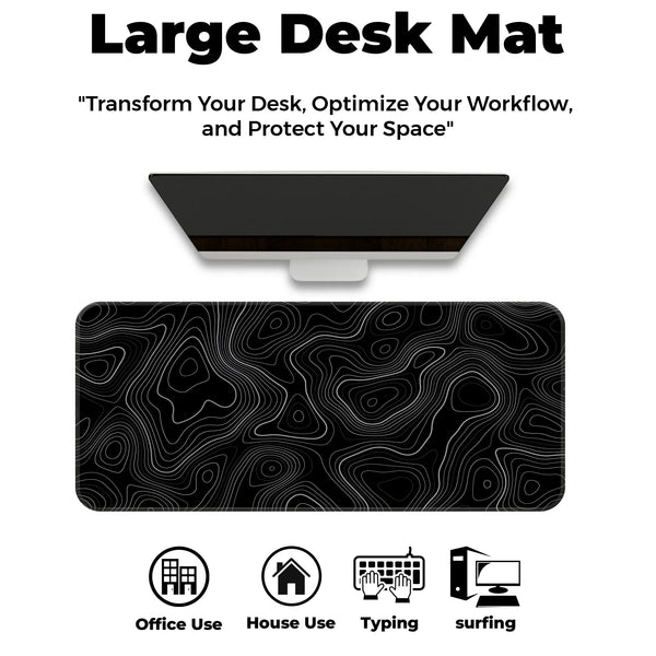 Black Topographic Line Pattern Deskmat