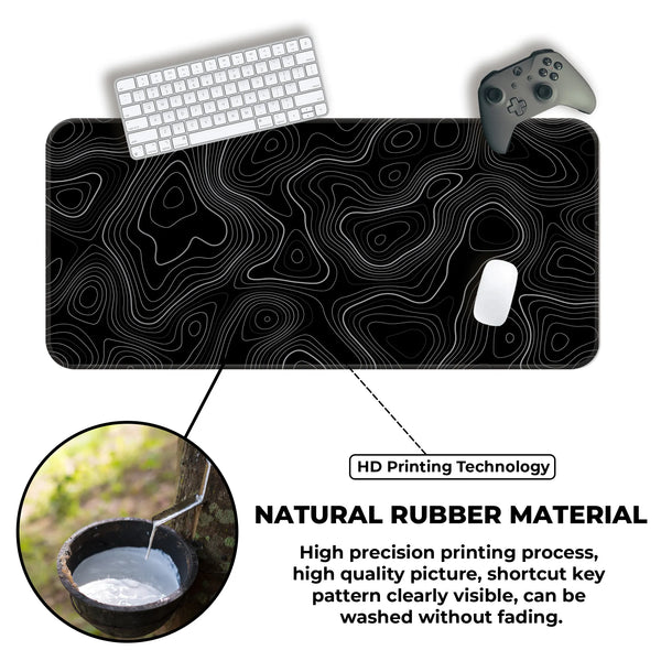Black Topographic Line Pattern Deskmat