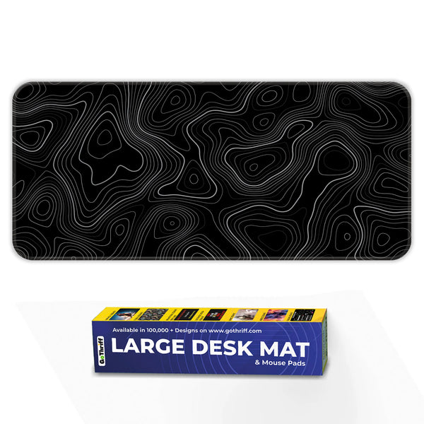 Black Topographic Line Pattern Deskmat