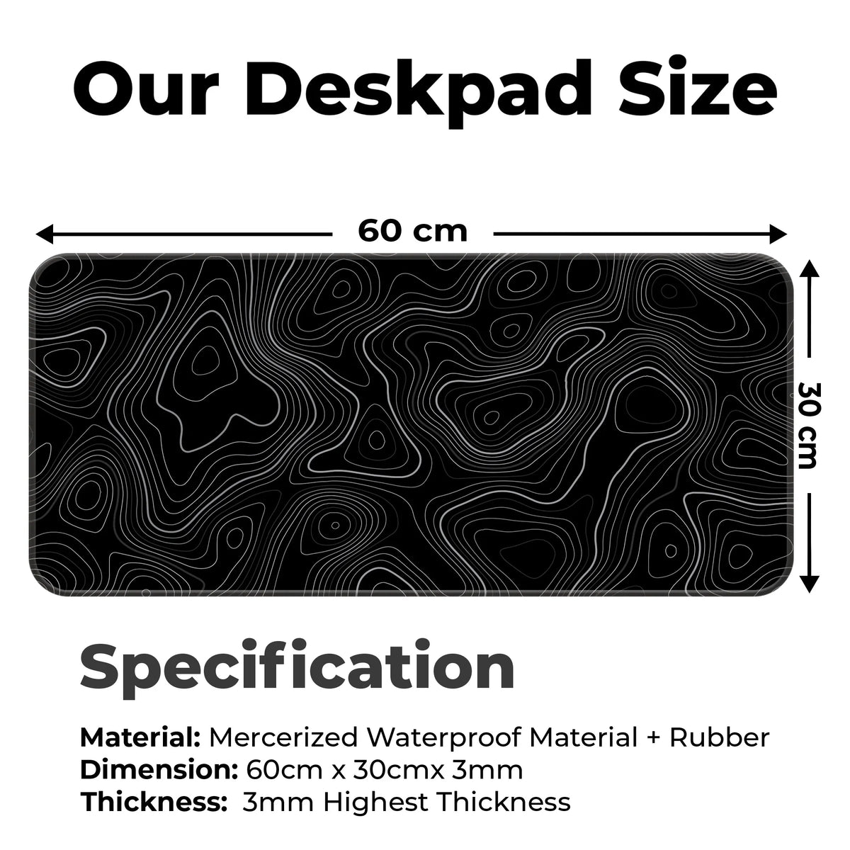 Black Topographic Line Pattern Deskmat
