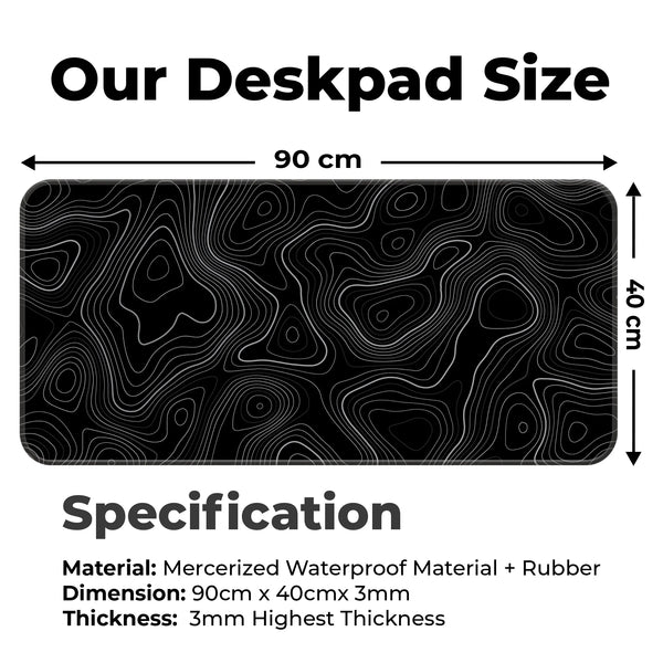 Black Topographic Line Pattern Deskmat