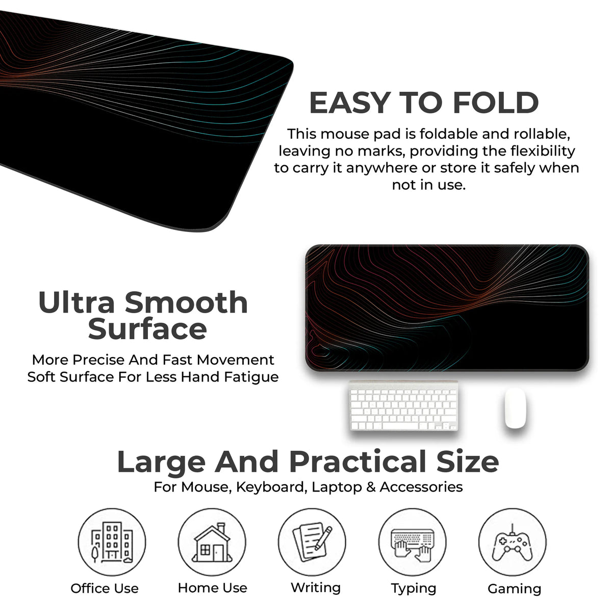 Neon Flow Lines Dark Abstract Deskmat