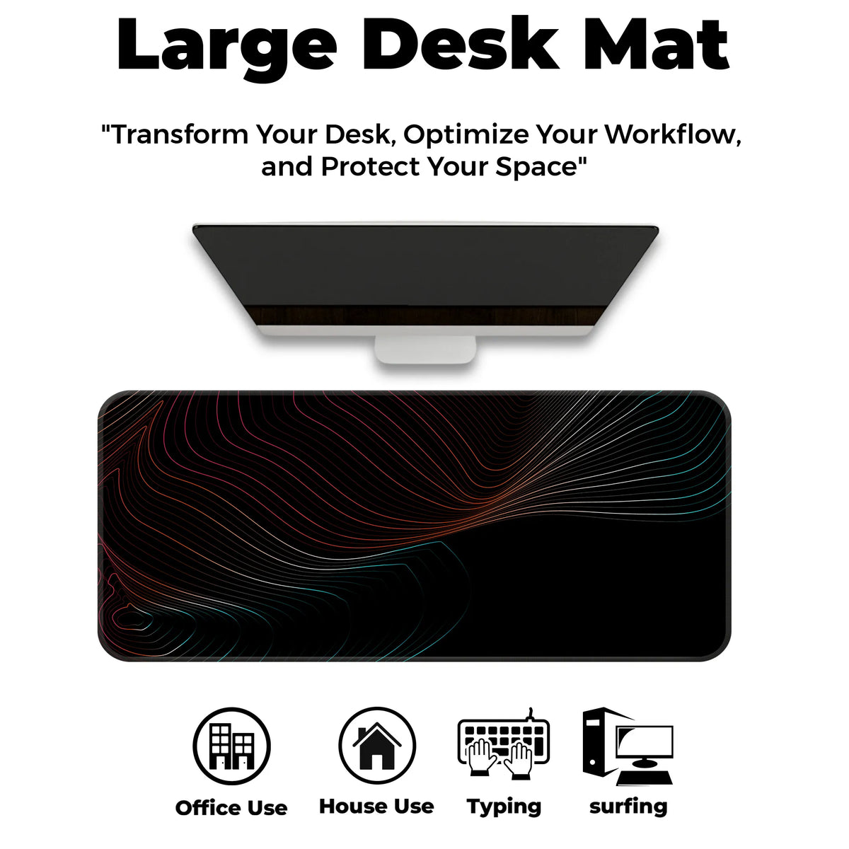 Neon Flow Lines Dark Abstract Deskmat