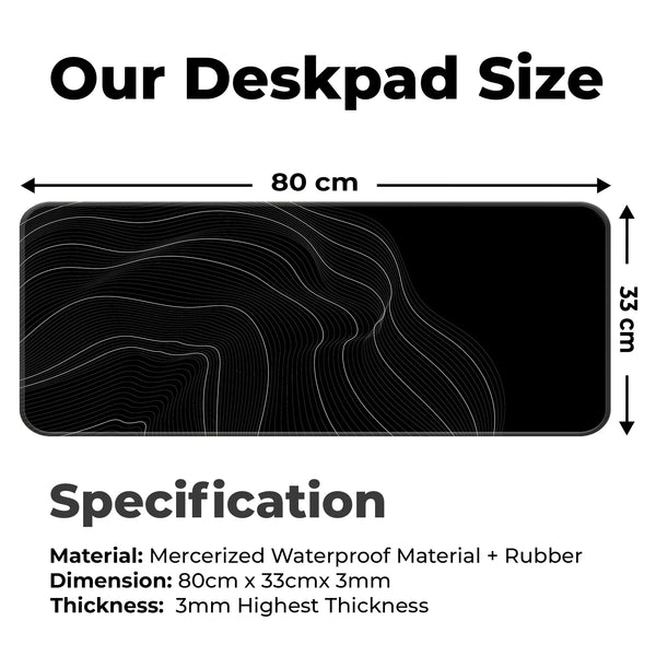 Minimalist Wave Line Art Black & White Abstract Deskmat