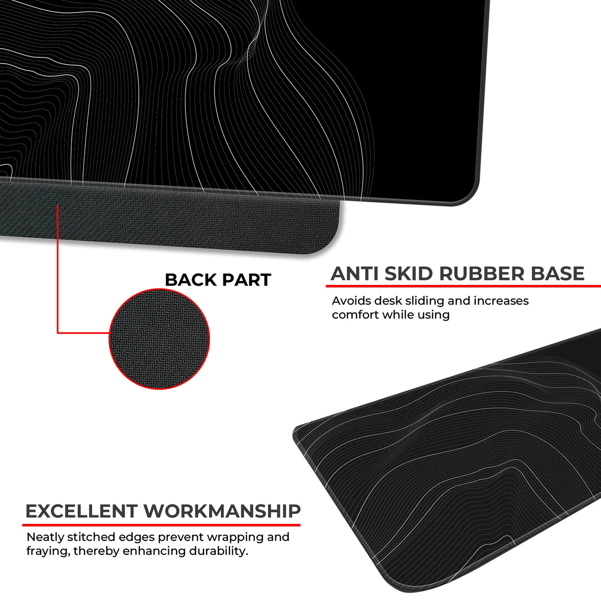 Minimalist Wave Line Art Black & White Abstract Deskmat