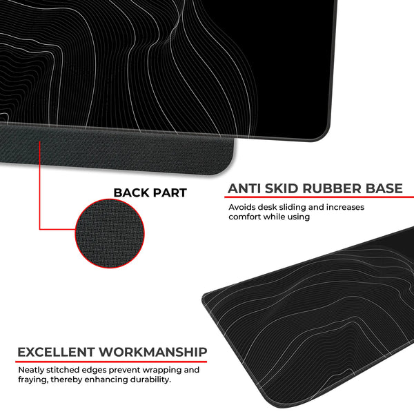 Minimalist Wave Line Art Black & White Abstract Deskmat