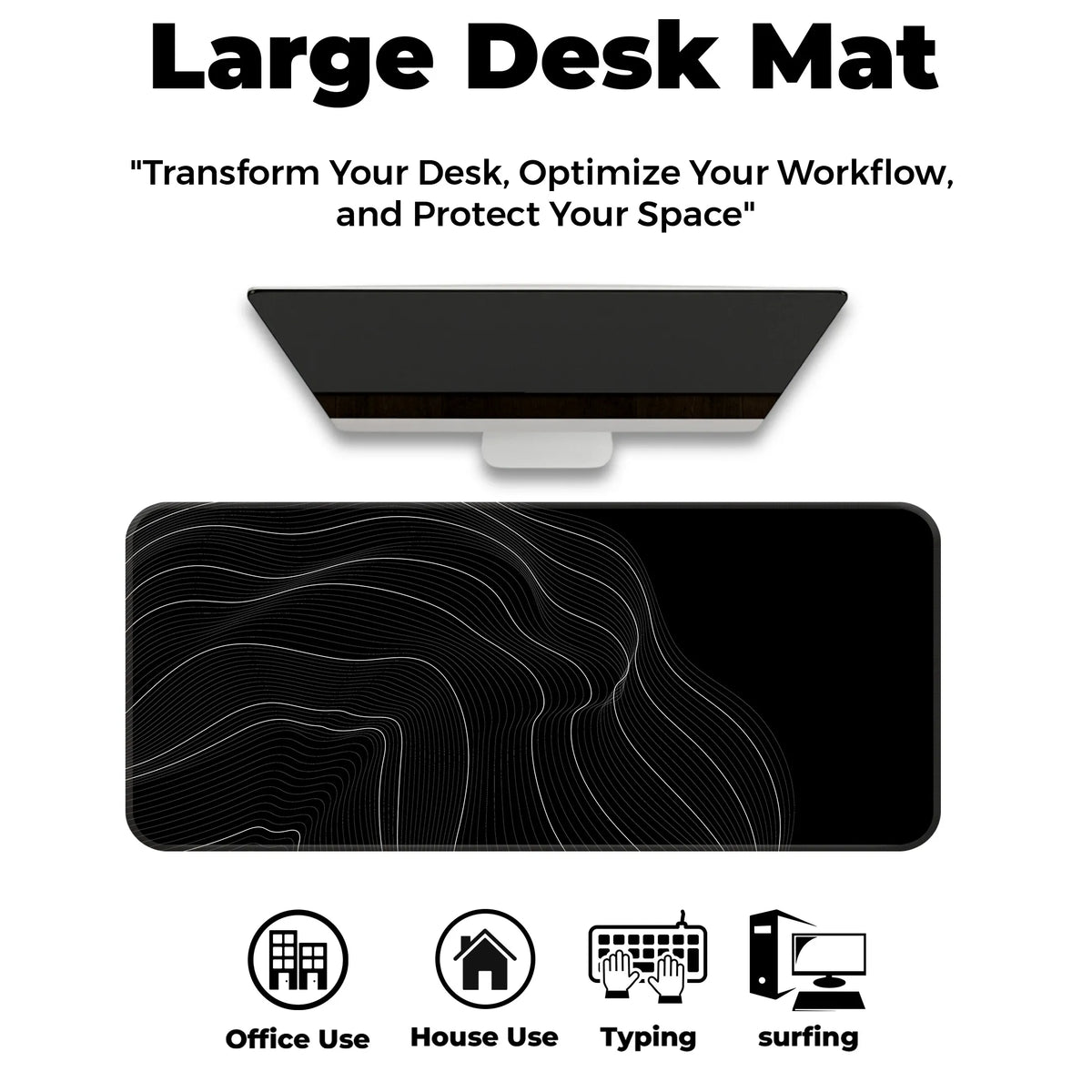 Minimalist Wave Line Art Black & White Abstract Deskmat