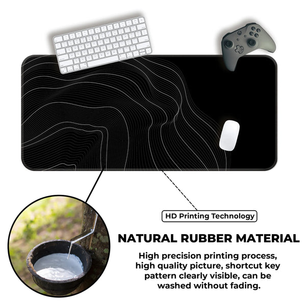 Minimalist Wave Line Art Black & White Abstract Deskmat