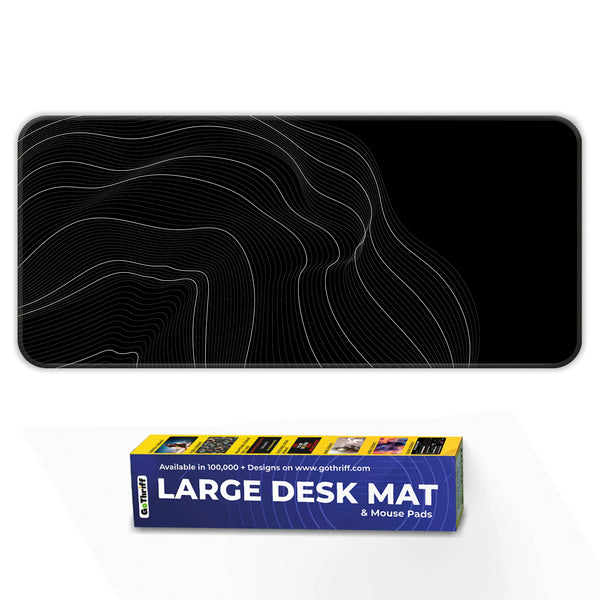 Minimalist Wave Line Art Black & White Abstract Deskmat