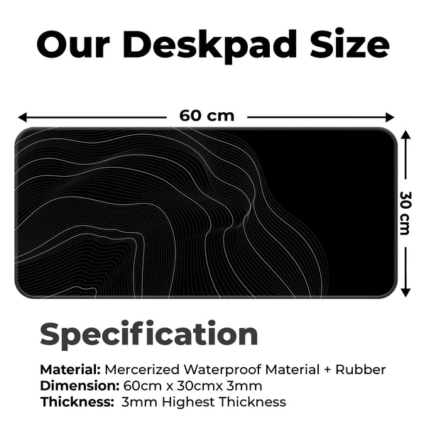 Minimalist Wave Line Art Black & White Abstract Deskmat