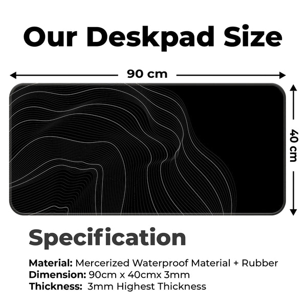 Minimalist Wave Line Art Black & White Abstract Deskmat