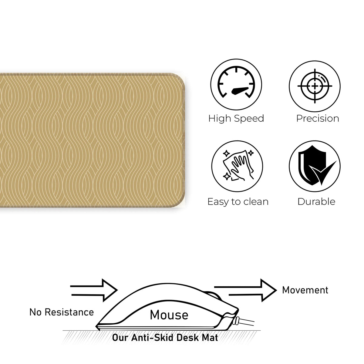 Elegant Gold Wave Geometric Abstract Deskmat