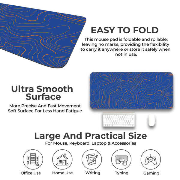 Blue Topographic Wave Line Pattern Modern Abstract Deskmat