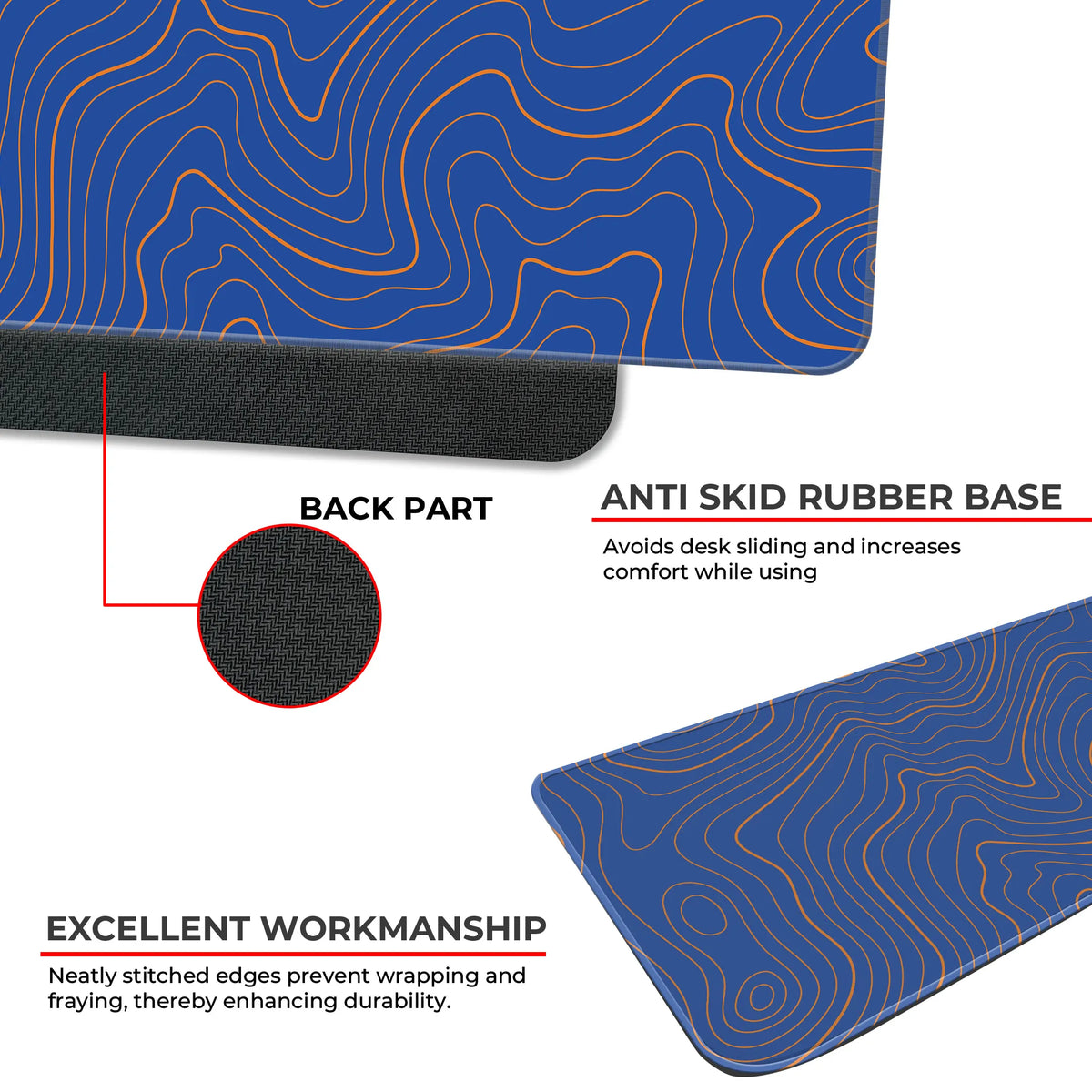 Blue Topographic Wave Line Pattern Modern Abstract Deskmat