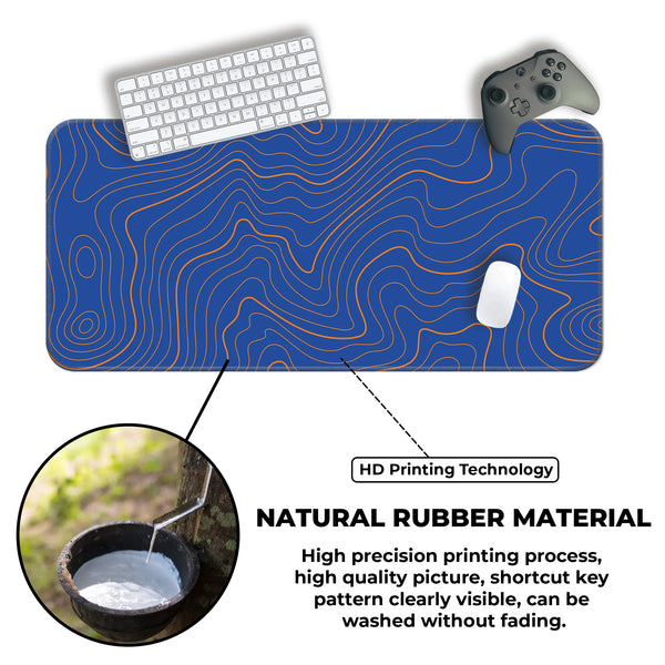 Blue Topographic Wave Line Pattern Modern Abstract Deskmat