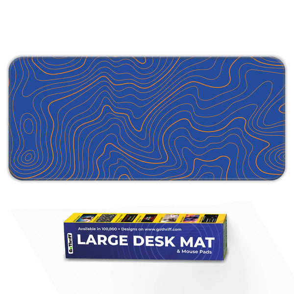 Blue Topographic Wave Line Pattern Modern Abstract Deskmat