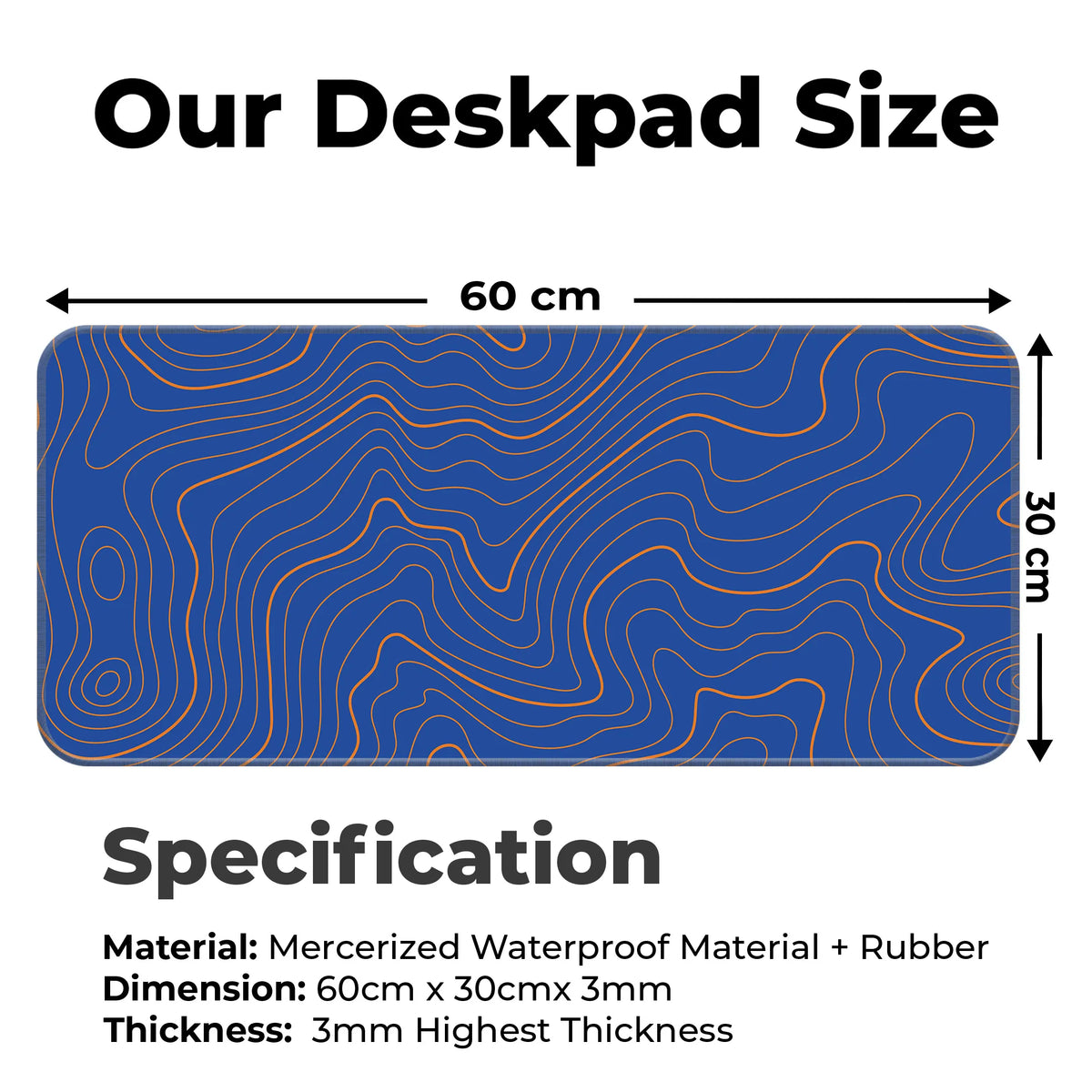 Blue Topographic Wave Line Pattern Modern Abstract Deskmat