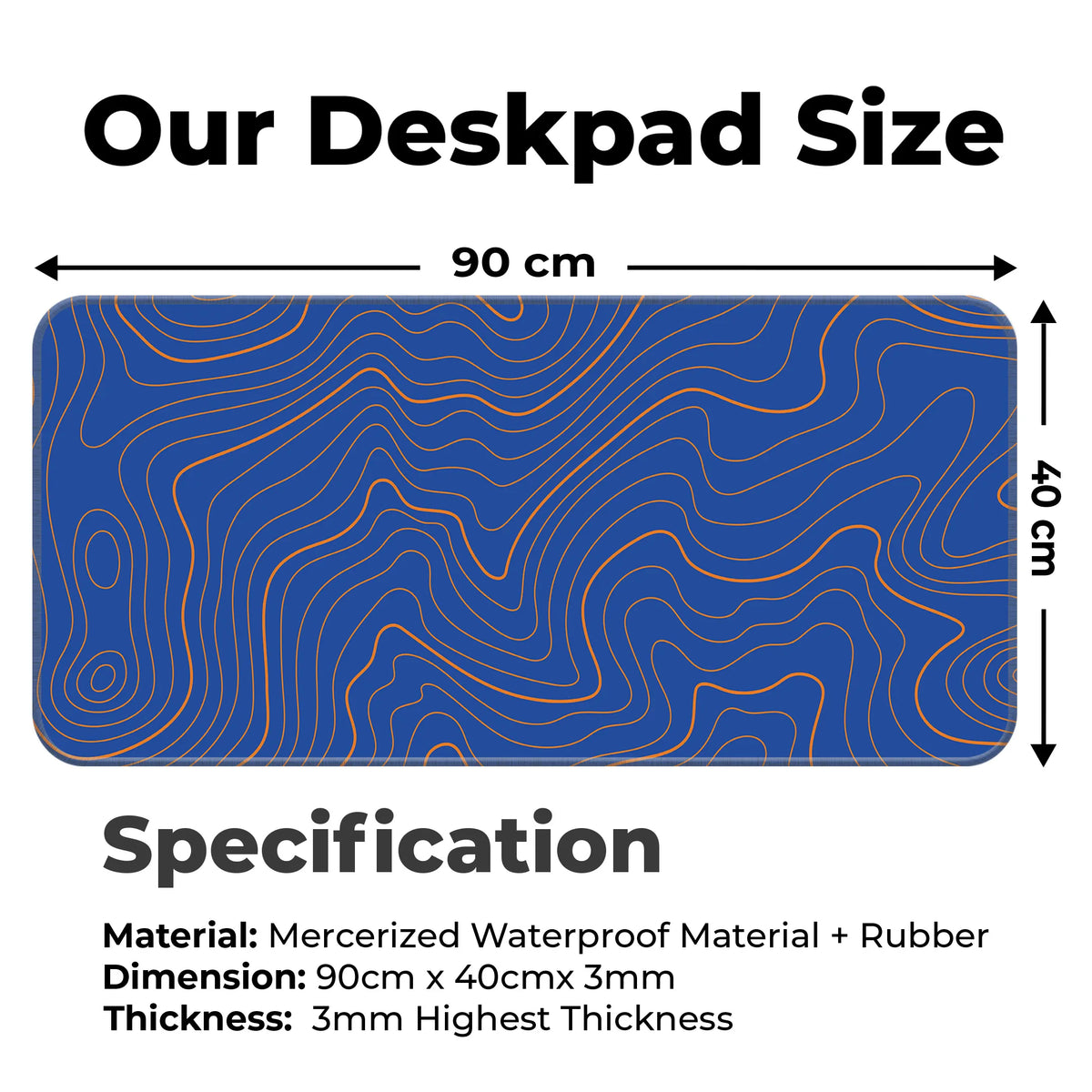 Blue Topographic Wave Line Pattern Modern Abstract Deskmat