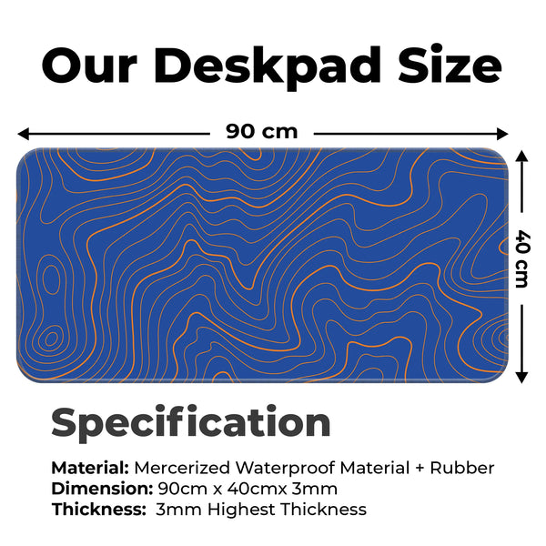 Blue Topographic Wave Line Pattern Modern Abstract Deskmat