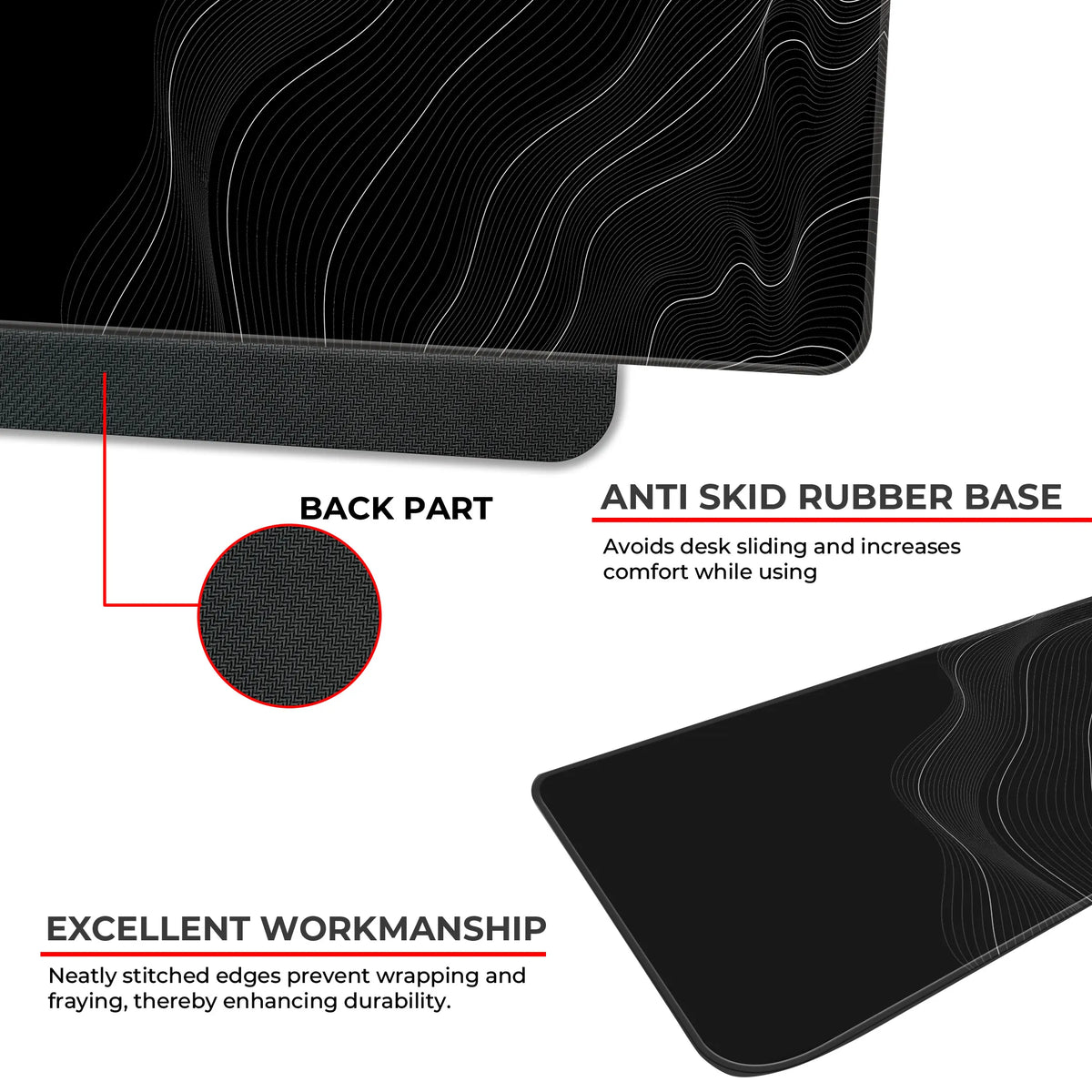 Minimal Black and White Topographic Abstract Flow Deskmat