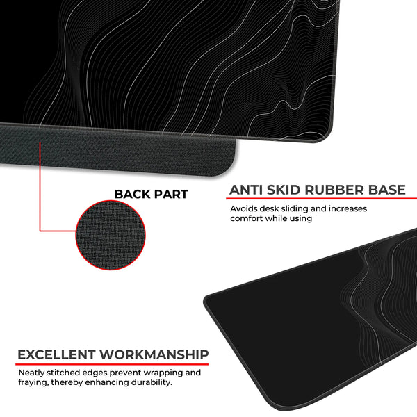 Minimal Black and White Topographic Abstract Flow Deskmat