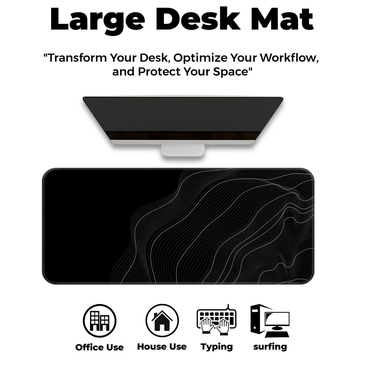 Minimal Black and White Topographic Abstract Flow Deskmat
