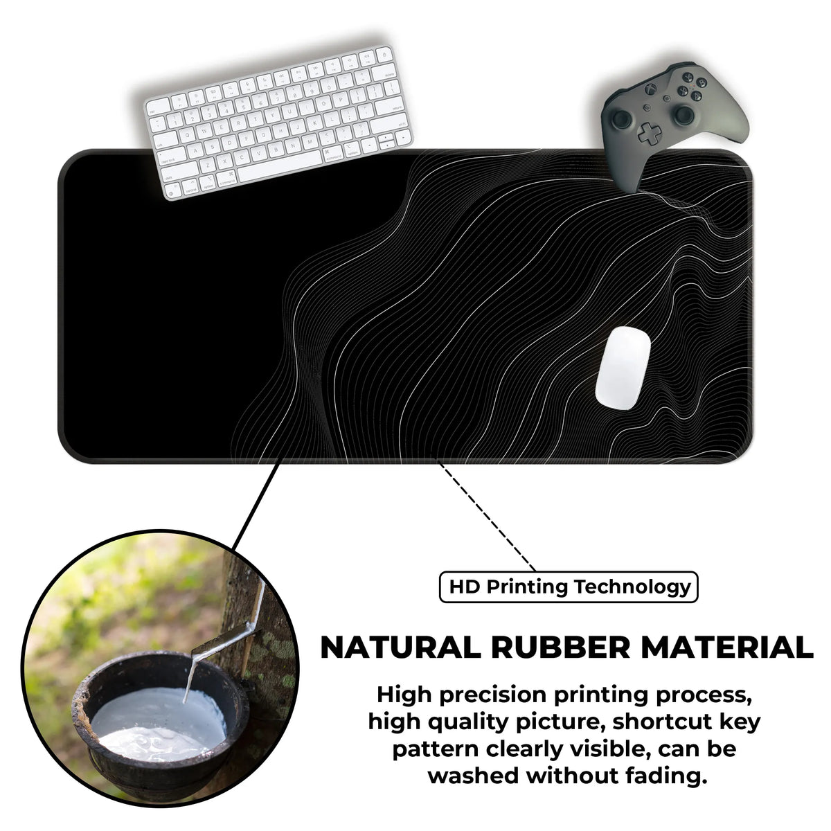 Minimal Black and White Topographic Abstract Flow Deskmat