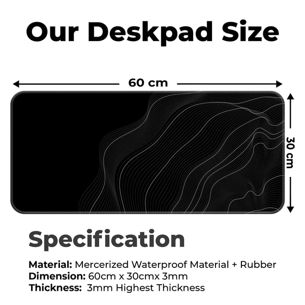 Minimal Black and White Topographic Abstract Flow Deskmat