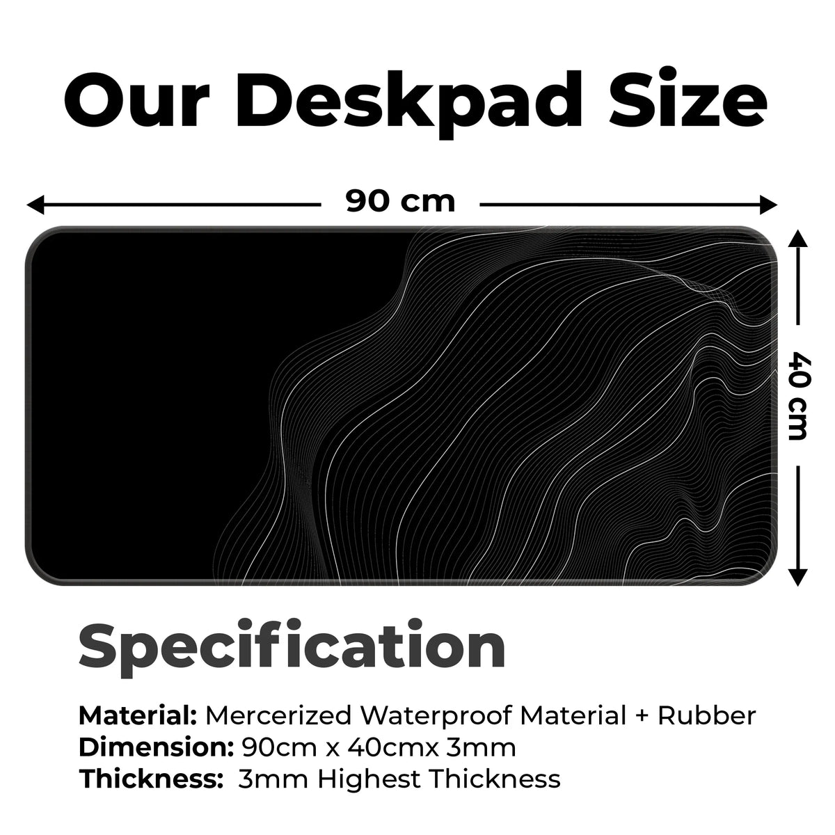 Minimal Black and White Topographic Abstract Flow Deskmat