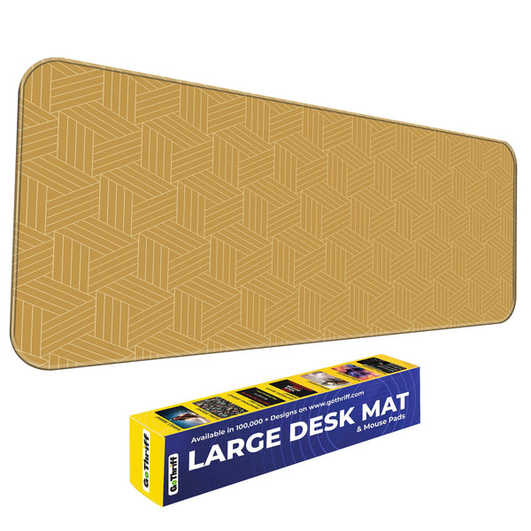 Golden Geometric 3D Cube Pattern Luxury Abstract Deskmat