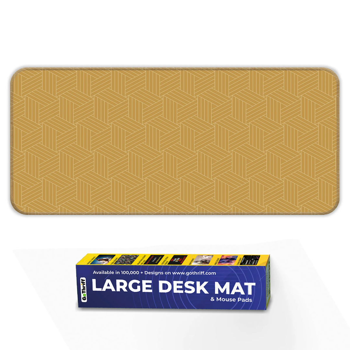Golden Geometric 3D Cube Pattern Luxury Abstract Deskmat