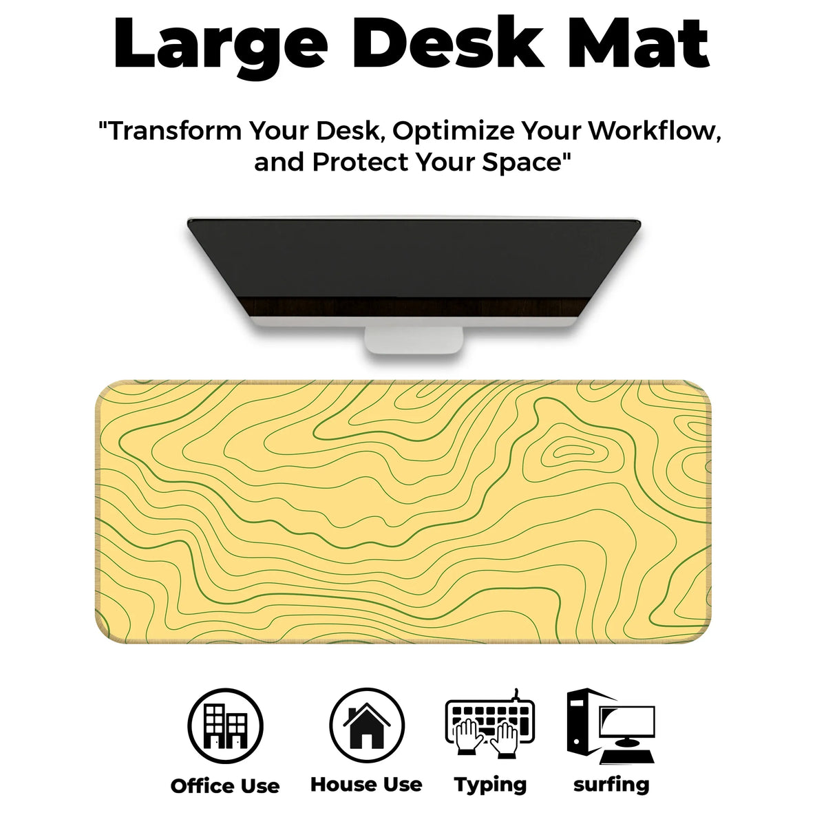 Yellow Topographic Line Art Modern Abstract Deskmat