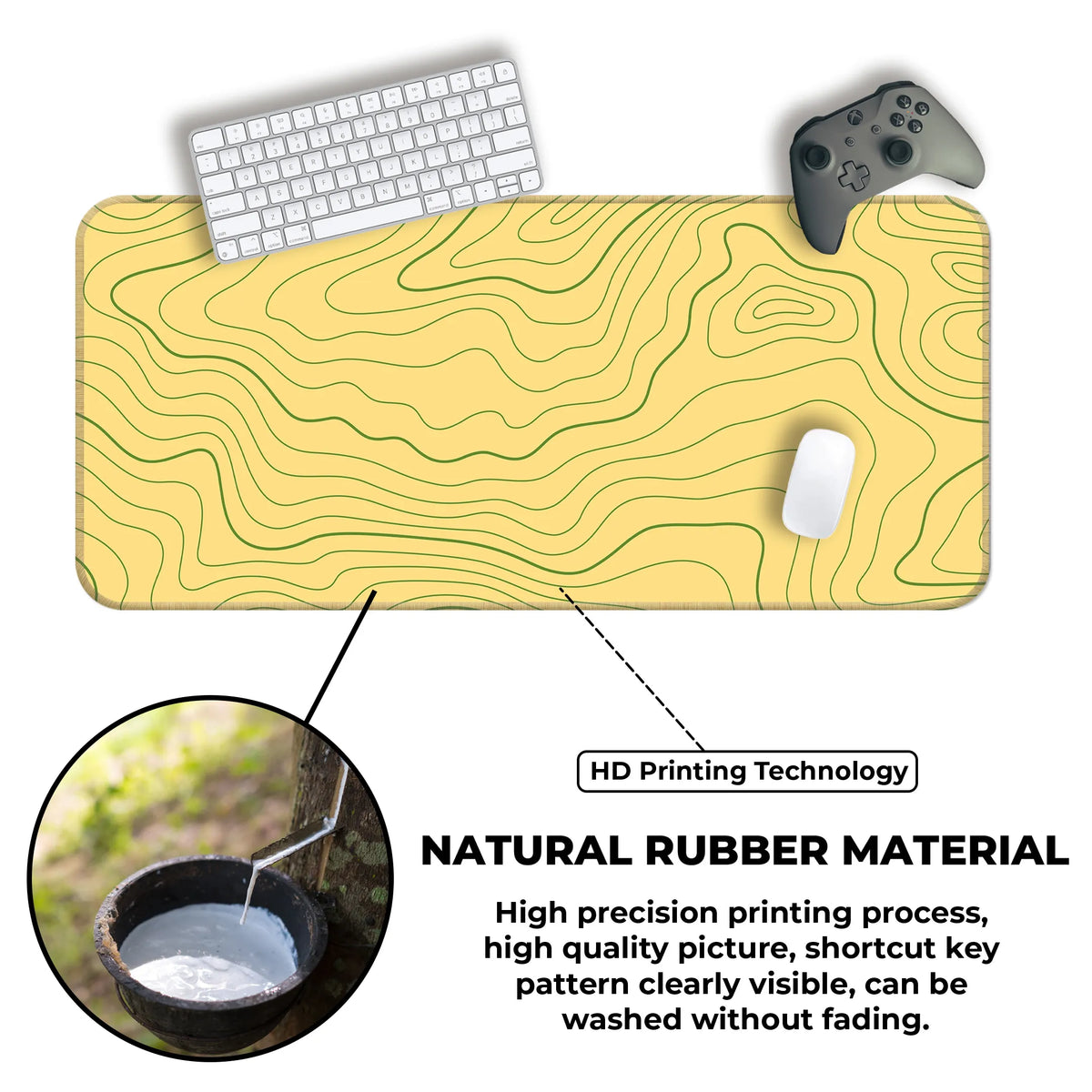 Yellow Topographic Line Art Modern Abstract Deskmat